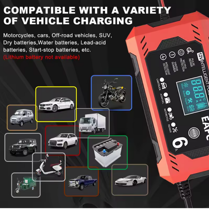 Intelligens Autós Akkumulátor Töltő 12V/24V - LCD Kijelző & Automatikus Védelem