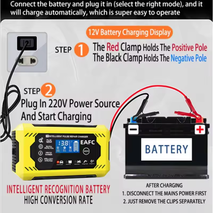 Intelligens Autós Akkumulátor Töltő 12V/24V - LCD Kijelző & Automatikus Védelem
