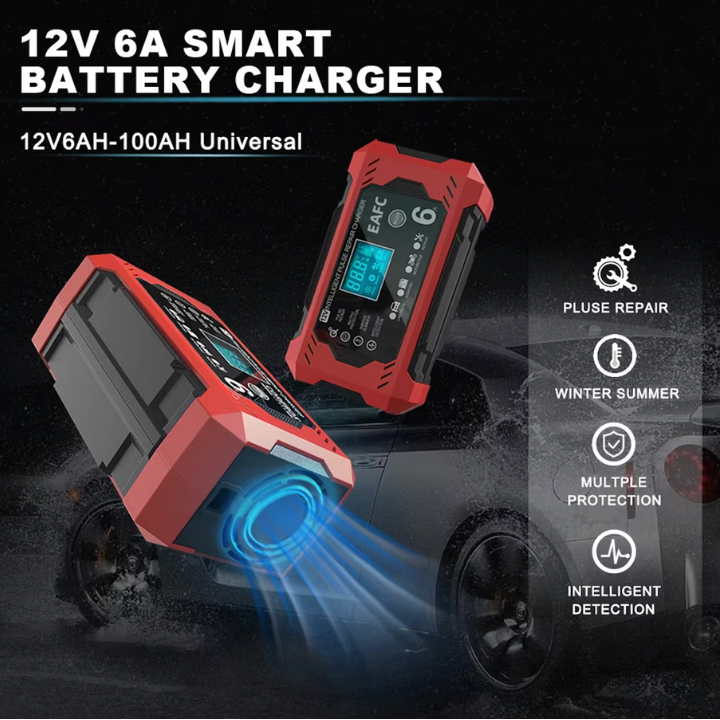 Intelligens Autós Akkumulátor Töltő 12V/24V - LCD Kijelző & Automatikus Védelem