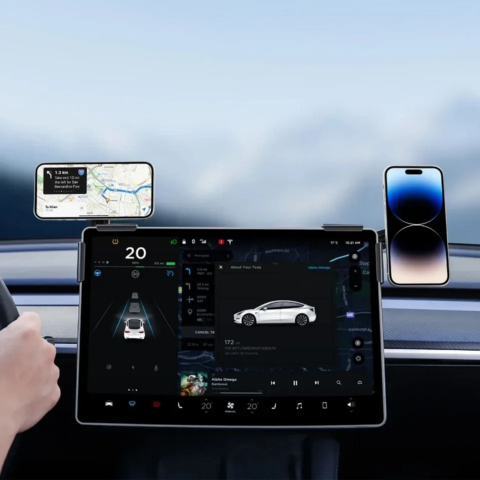 Podpora telefonu pro Tesla — magnetické upevnění a bezdrátové nabíjení 