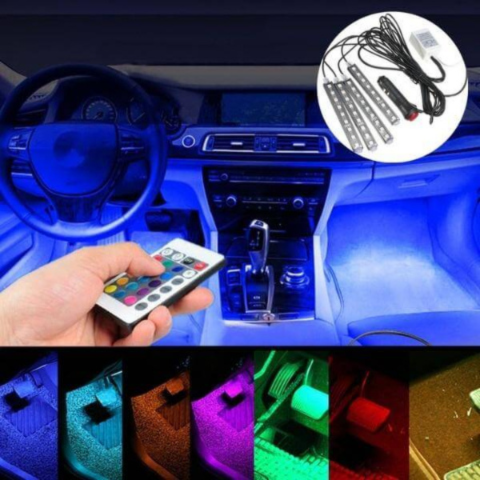 Tiras LED interiores para coche – Control remoto e instalación fácil 