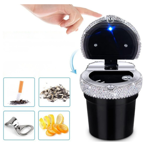 Mini posacenere da auto brillante - Design elegante e chiusura a prova di fumo